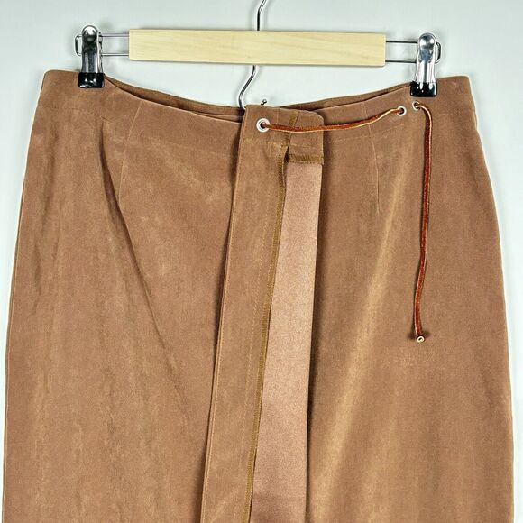 Vintage Womens Brown Faux Suede Midi Wrap Skirt Size 12 Quiet Luxury Equestrian - Picture 6 of 11
